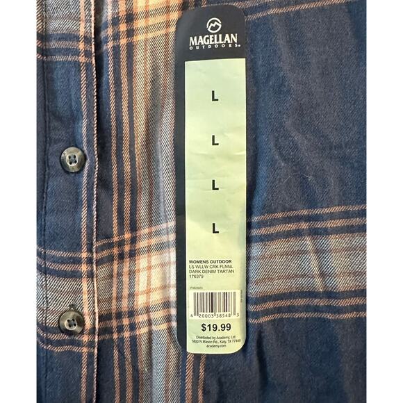 Magellan Women's Lons Sleeve Willow Creek Blue Flannel Boyfriend Fit Large - Picture 3 of 8